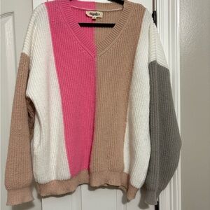Angvns Women's V-Neck Colorblock Sweater
